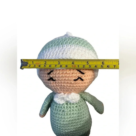 Handmade Crochet Knitted Baby with Bonnet Green And White - Picture 4 of 5